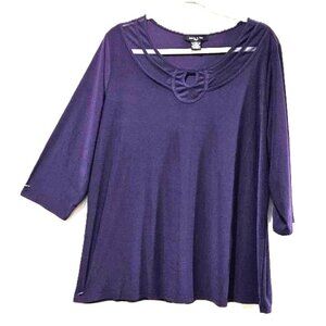 PLUM PURPLE CUTOUT NECKLINE ¾ SLEEVE TOP TUNIC  2X  CRUISE TRAVEL RESORT HOLIDAY